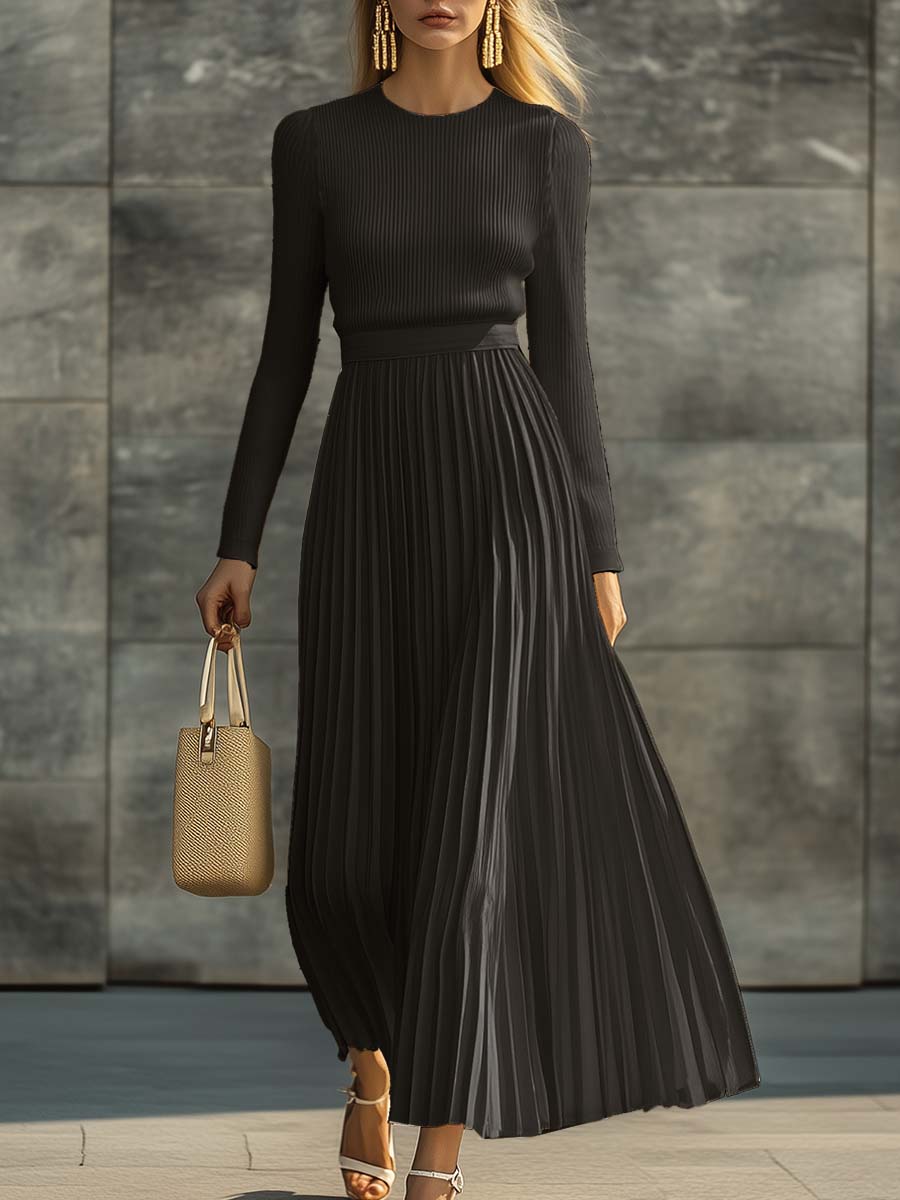 Charlotte | Ribbed Knit Pleated Midi Dress