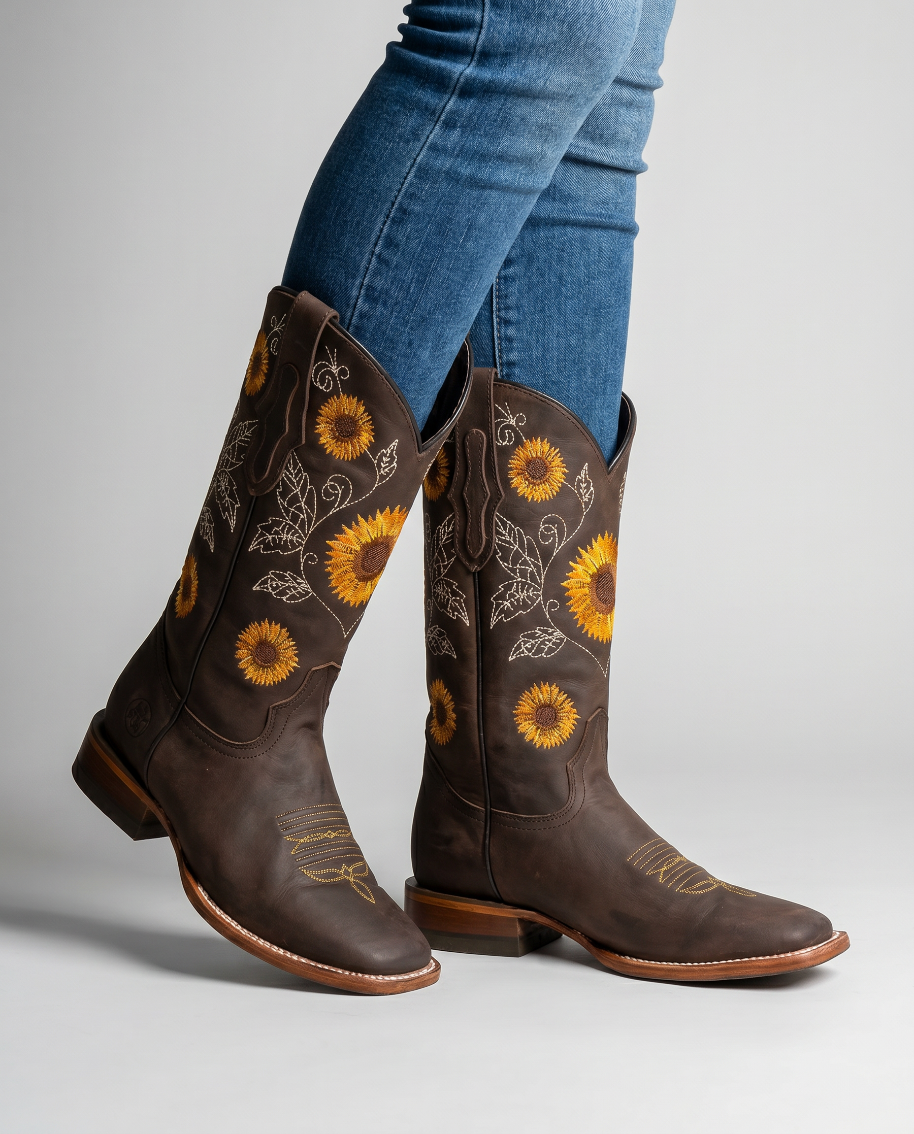 Women's Floral Embroidered Cowgirl Boots with Low Block Heel