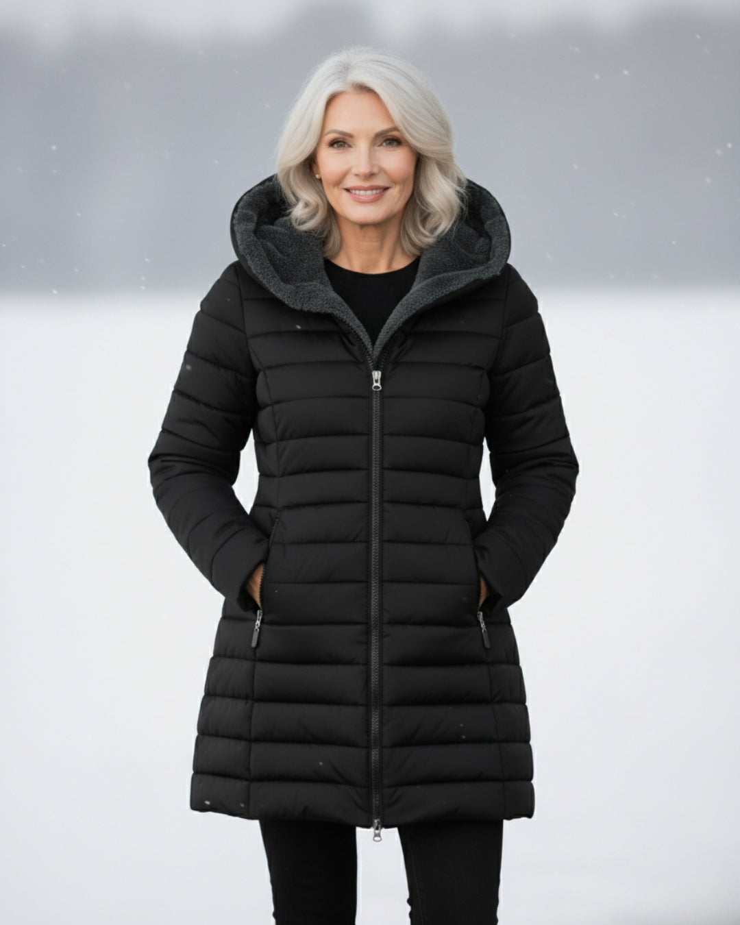 Fleece-Lined Hooded Puffer Jacket with Flattering Fit