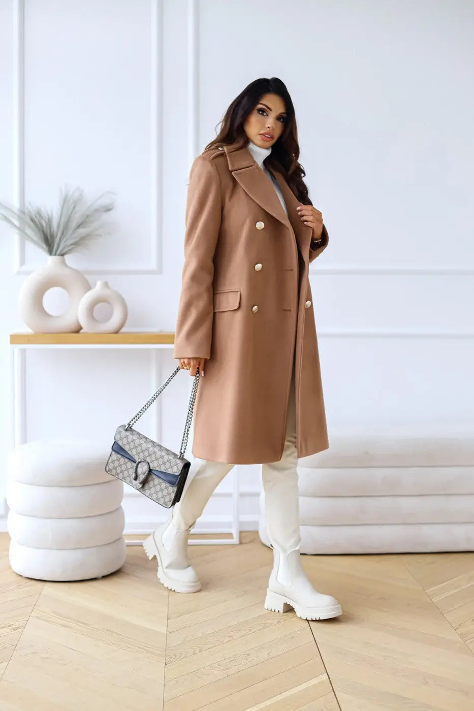 Women's Double-breasted Long Wool Coat