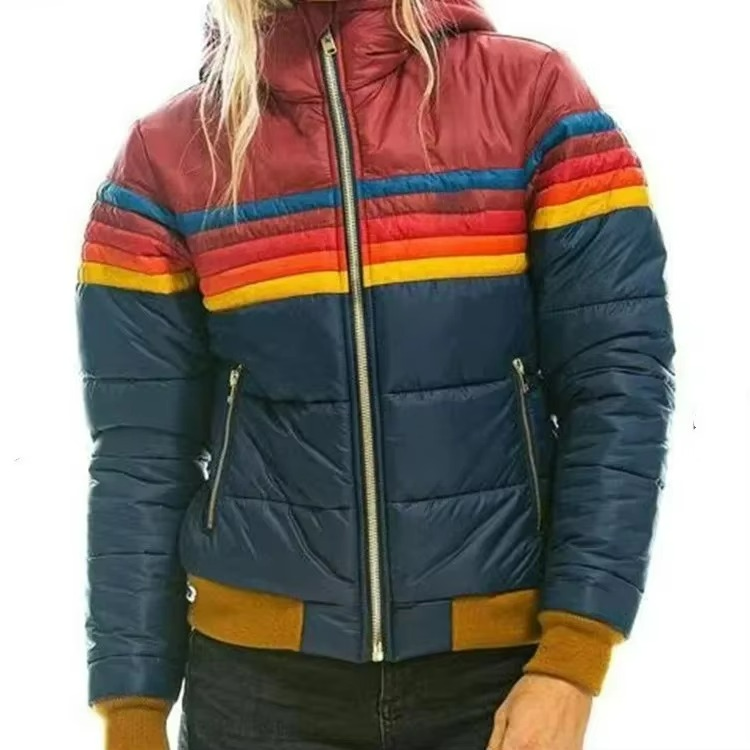 Women's Retro Striped Padded Puffer Jacket