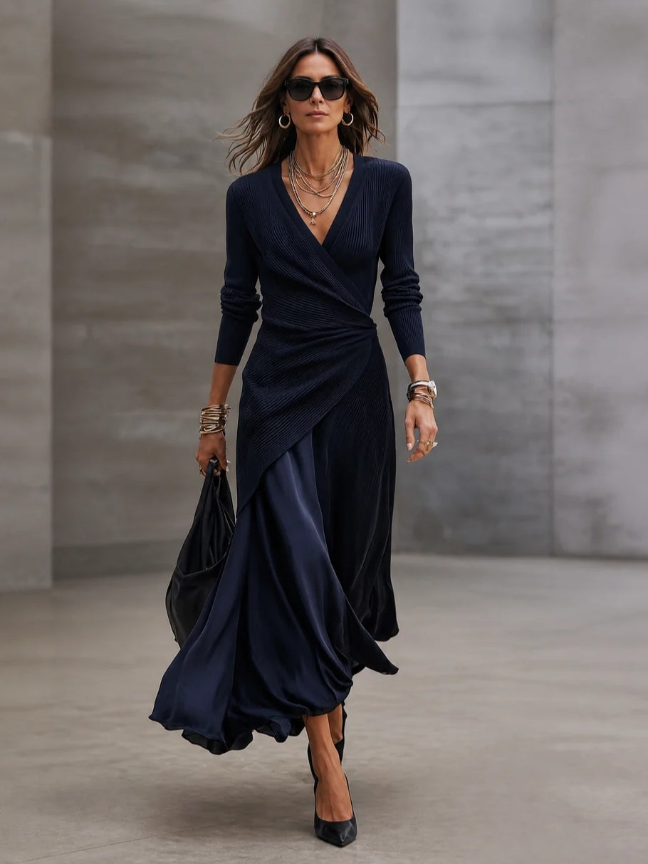 Carol™ | Elegant Maxi Wrap Dress with Satin Skirt