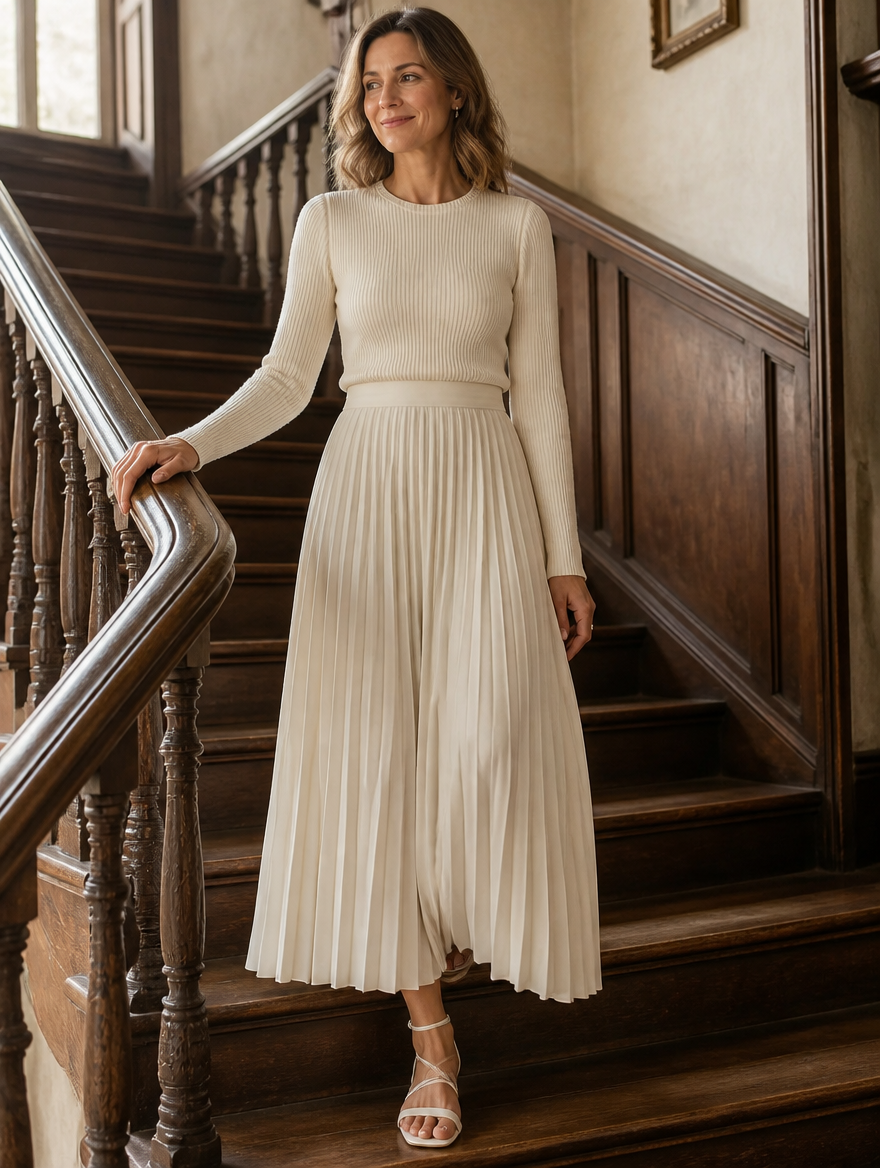 Charlotte | Ribbed Knit Pleated Midi Dress