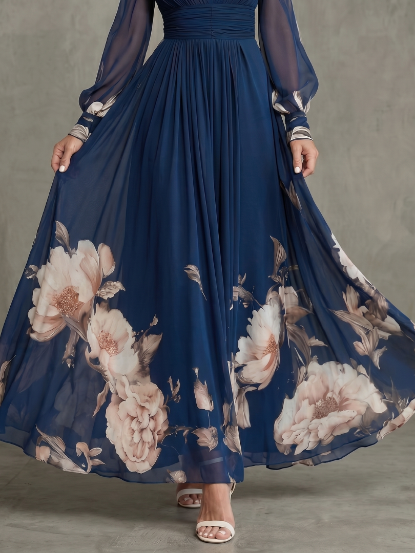 Elodie | Floral-Hem Sheer-Sleeve Maxi