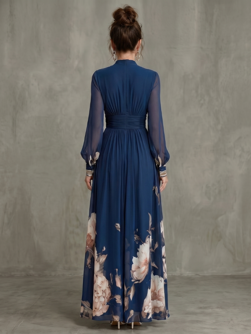 Elodie | Floral-Hem Sheer-Sleeve Maxi