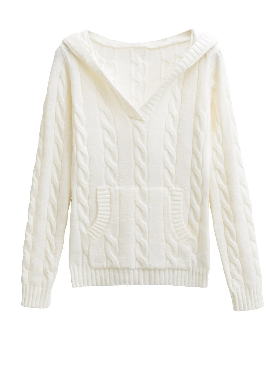 Corabelle | Cable-Knit V-neck Sweater With Hood