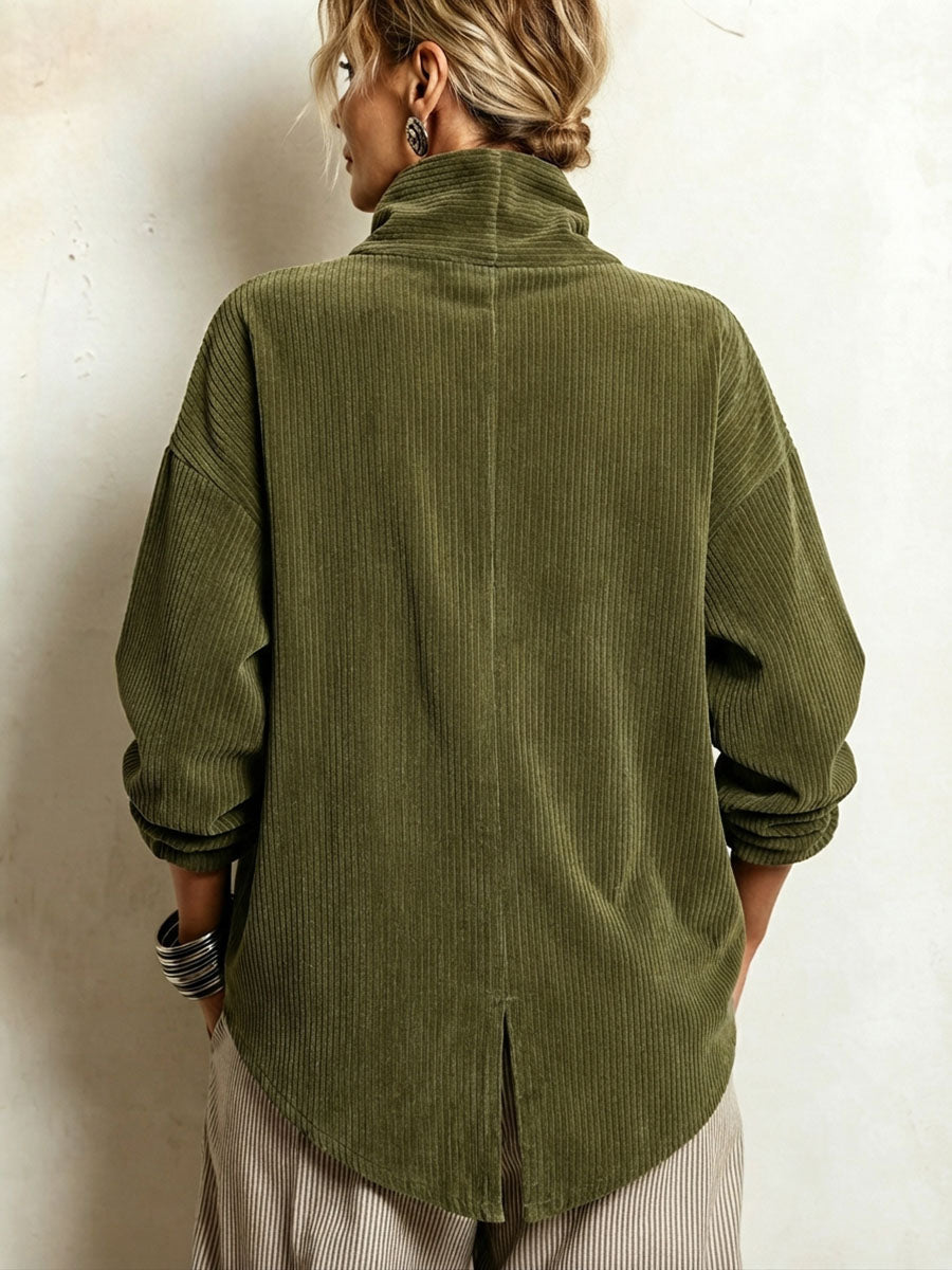 Nina™ | Asymmetric Button Corduroy Turtleneck