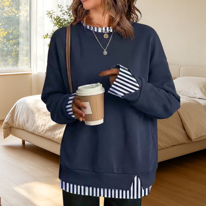 Women's Loose Faux Two-Piece Sweatshirt 