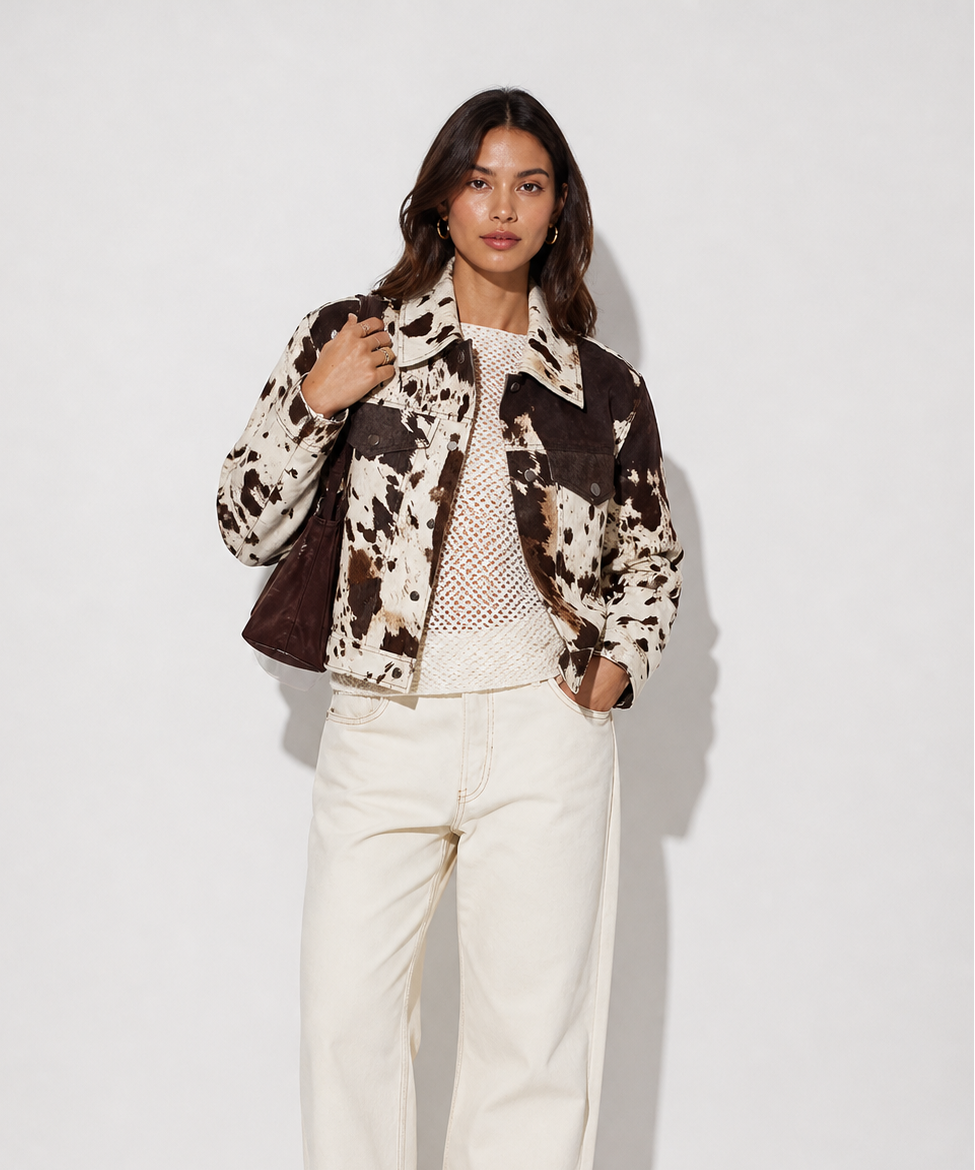 Women's Cow Print Pattern Statement Jacket