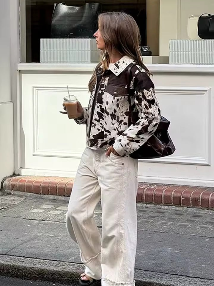 Women's Cow Print Pattern Statement Jacket